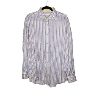 Bugatchi Uomo Mens Colorful Striped Button-down Dress Shirt 17.5 34/35 XL